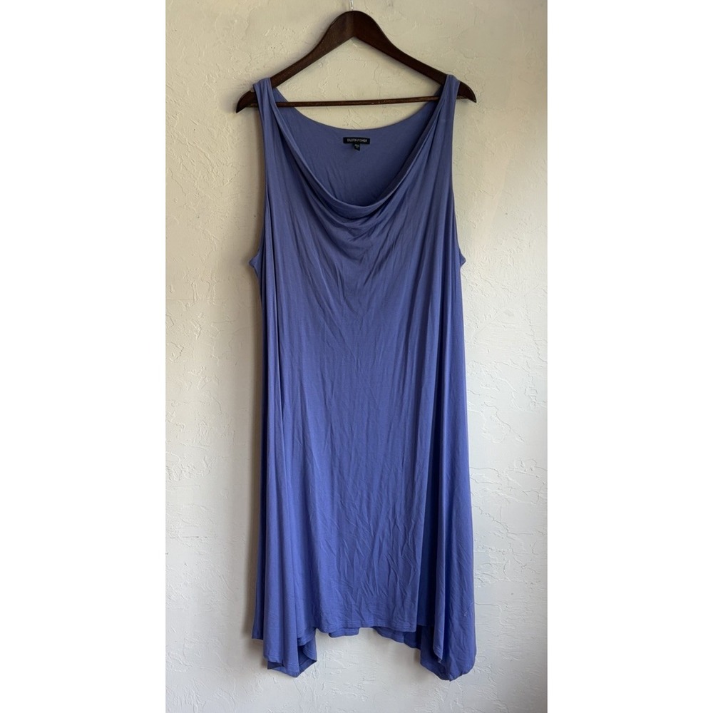 Eileen Fisher Purple Cowl Neck Knee Length Dress XL Minimalist Quiet Luxury